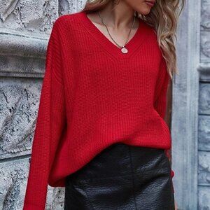 rib knit sweater fall winter trending casual red
